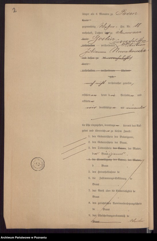 Obraz 4 z jednostki "Die von den Verlobten beigebrachten Urkunden zur Eheschliessung pro 1898"