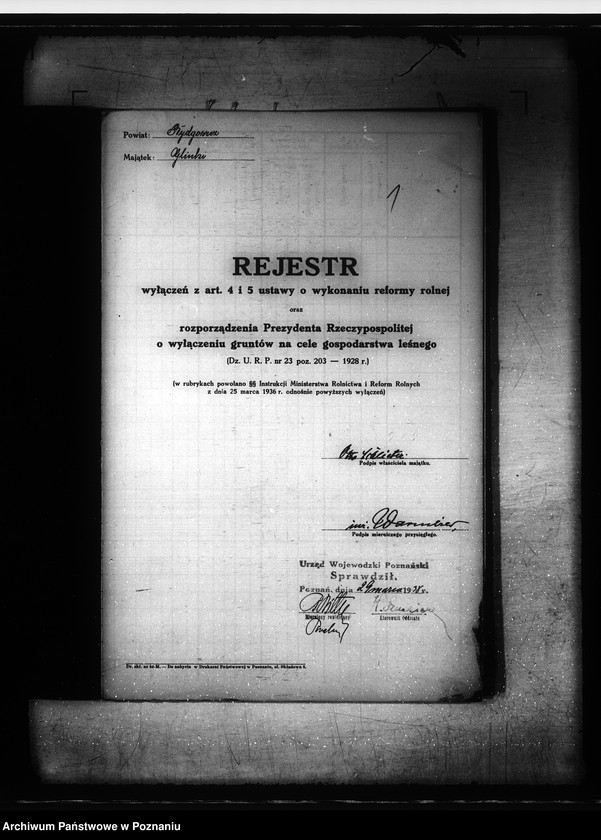 Obraz 6 z jednostki "Rejestr wyłączeń z artykułu 4 ustawy o wykonaniu reformy rolnej powiatu bydgoskiego"