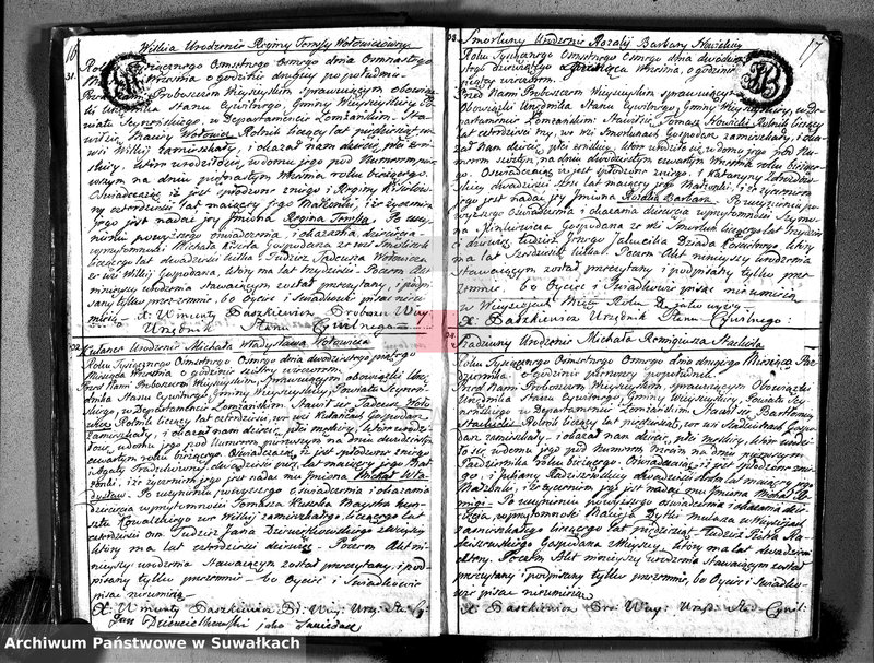 Obraz 12 z jednostki "Księga aktów cywilnych urodzenia, stosowanie do prawa W. Napoleona od dnia 1 miesiąca maja 1808 roku parafii wieysieyskiey przez urzędnika tychże aktów niżej podpisanego zaczęta i kontynuowana"