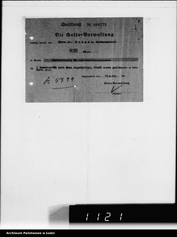 Obraz 6 z jednostki "Warenverwertung. Lager 91. [Aufträge] 5750-5800"