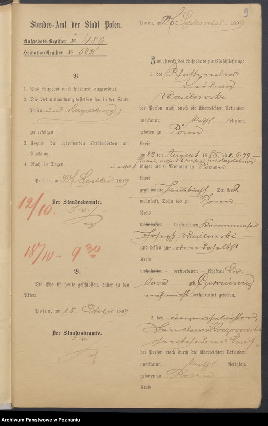 Obraz 11 z jednostki "Die von den Verlobten beigebrachten Urkunden zur Eheschliessung pro 1899"