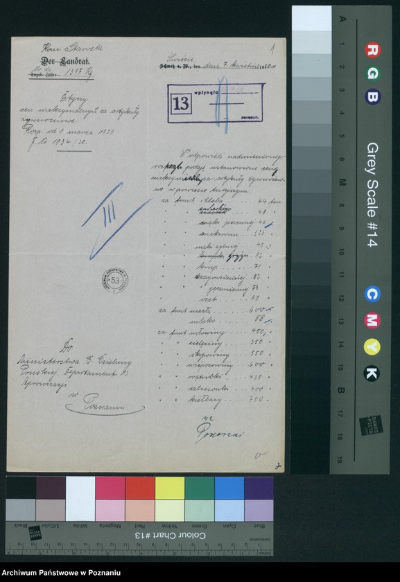 Obraz 3 z jednostki "[Wykazy cen maksymalnych Województwa Pomorskiego za miesiąc kwiecień 1920 roku]"