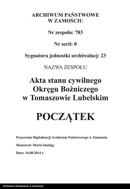 Obraz 3 z jednostki "Akta urodzeń, małżeństw, zgonów"