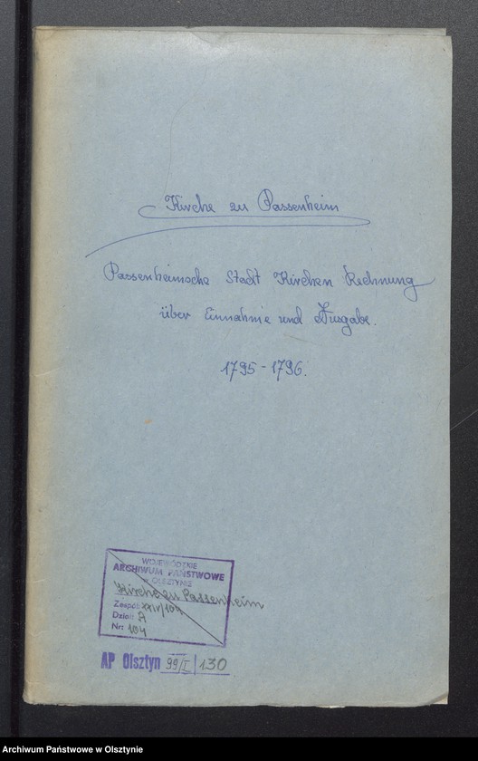 image.from.unit.number "Passenheimsche Stadt Kirchen Rechnung über Einnahme und Ausgabe"