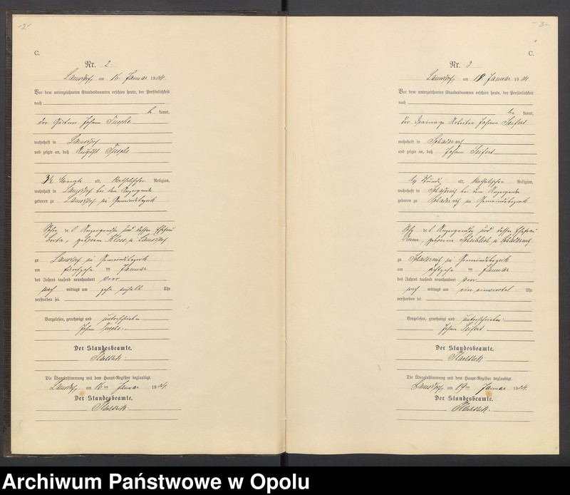 Obraz z jednostki "Sterbe-Neben-Register des Standesamts Lamsdorf pro 1904"