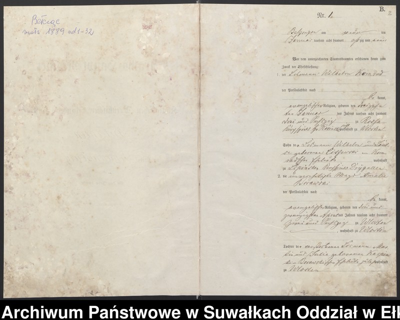 image.from.unit.number "Heiraths-Haupt-Register des Königlichen Preussischen Standes-Amtes Belzonzen Kreis Johannisburg"