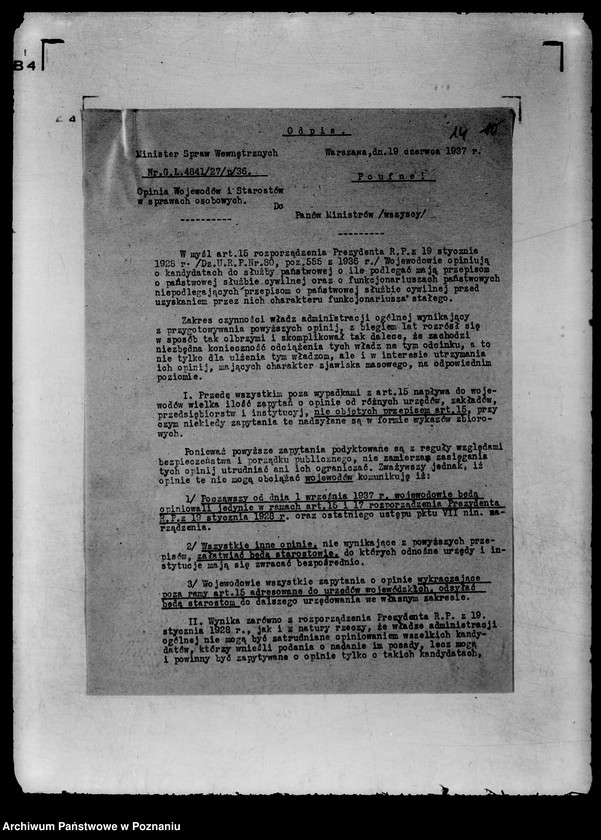 Obraz 18 z jednostki "Zbiór ogólników i zarządzeń Ministerstwa Spraw Wewnętrznych"