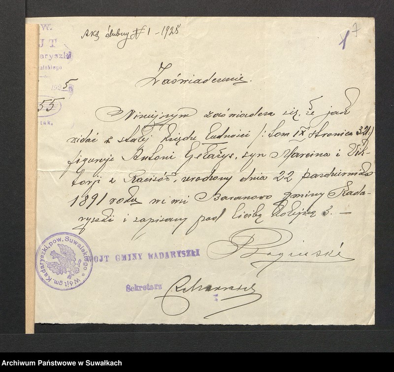 image.from.unit.number "Aneksa do Aktów zaślubionych par Puńskiej z roku 1925"