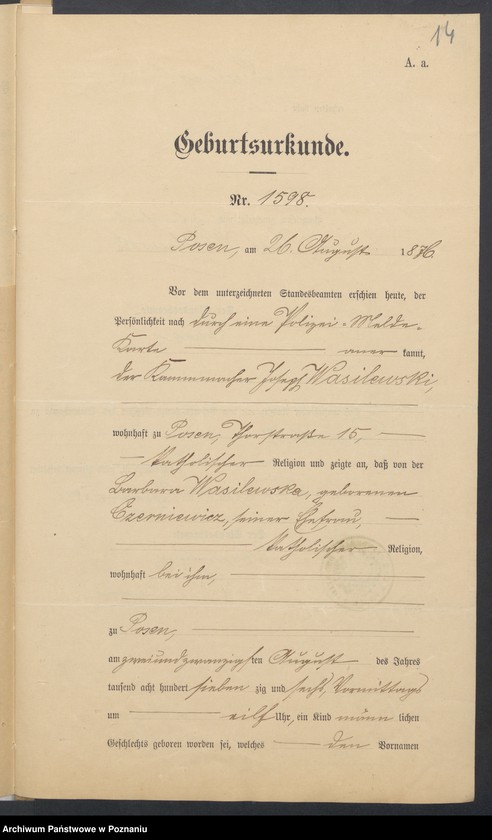 Obraz 16 z jednostki "Die von den Verlobten beigebrachten Urkunden zur Eheschliessung pro 1899"