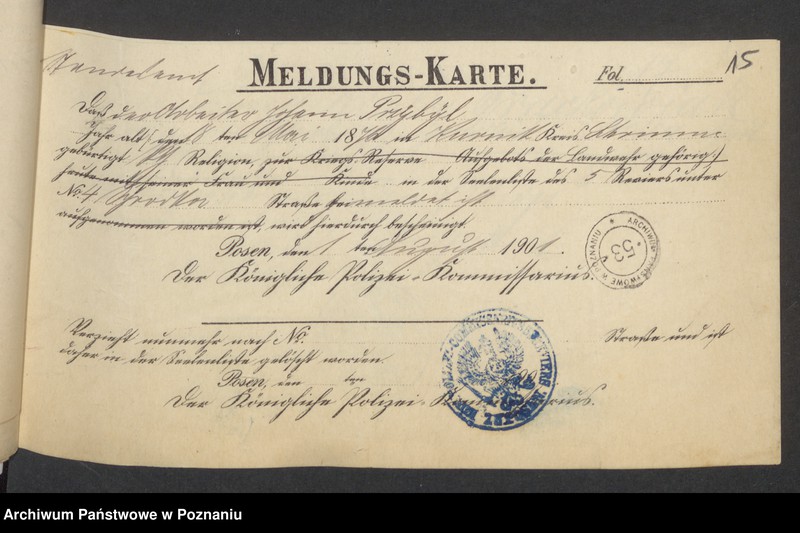 Obraz 17 z jednostki "Die von den Verlobten beigebrachten Urkunden zur Eheschliessung pro 1901. Vol XII"