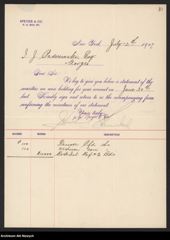 image.from.unit.number "Spyer and Co. (New York) Korespondencja, zestawienia"