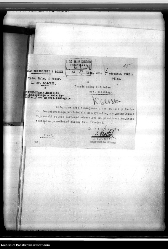 Obraz 19 z jednostki "Sprawa zmiany rodzaju użytków 0,63 ha gruntów leśnych we wsi Mycielin powiat kaliski"