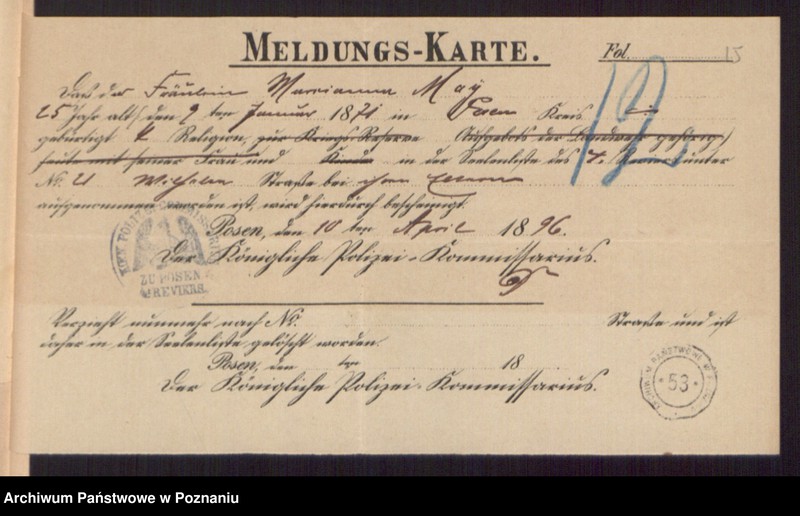 Obraz 17 z jednostki "Die von den Verlobten beigebrachten Urkunden zur Eheschliessung pro 1896"