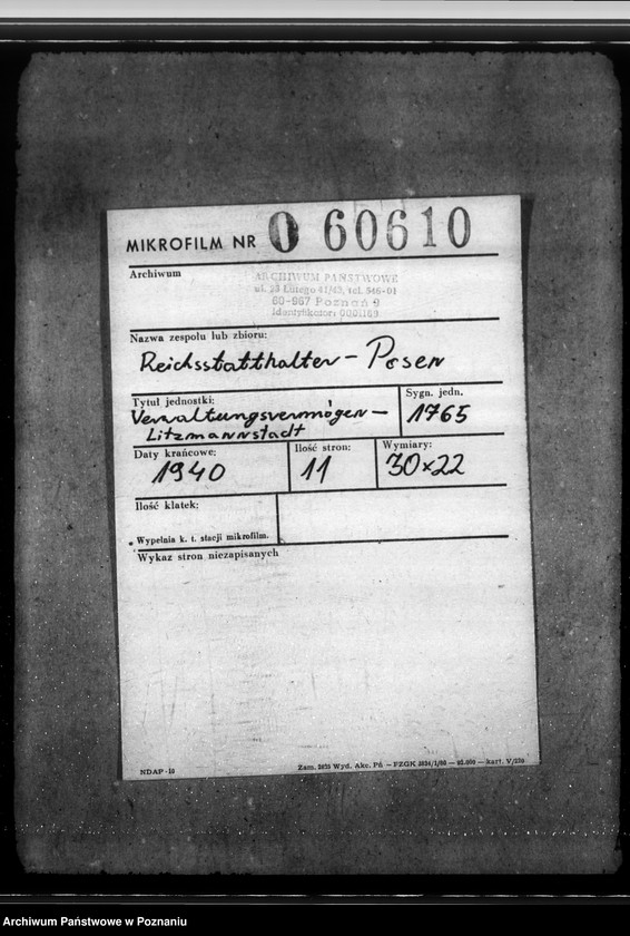 Obraz 2 z jednostki "Verwaltungsvermögen - Litzmannstadt"