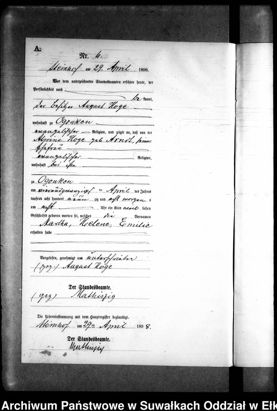 image.from.unit.number "Geburts-Neben-Register des Preussischen Standes-Amtes Gr. Strengeln Kreis Angerburg"