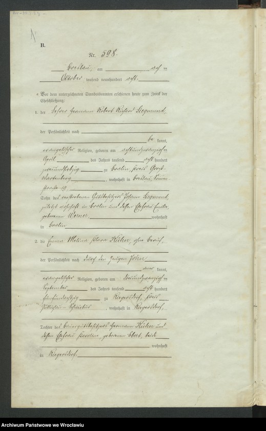 image.from.unit.number "Heirats-Haupt-Register Breslau IV 1908 Band 4"