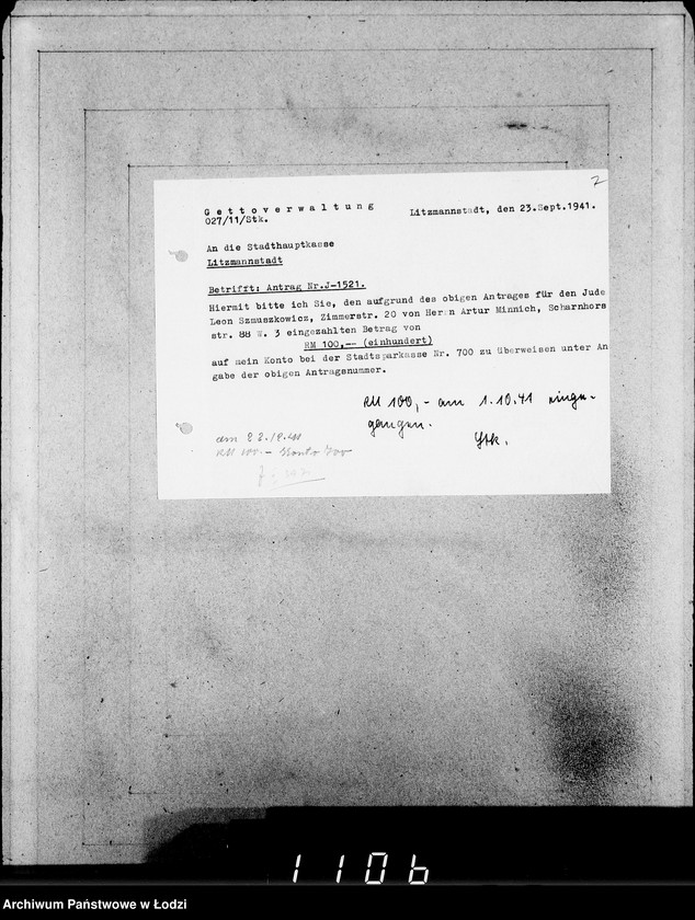 Obraz 11 z jednostki "J.1521-1540 [Wnioski Żydów z Getta o zwrot należności za towar wzięty na kredyt]"