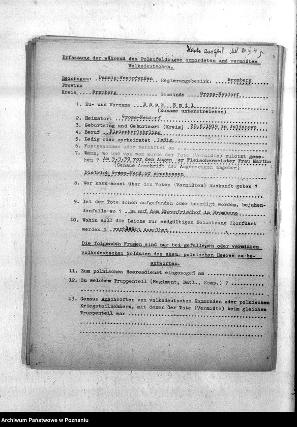 Obraz 9 z jednostki "Wykazy miejscowych Niemców z powiatu bydgoskiego, którzy zginęli w 1939 roku"