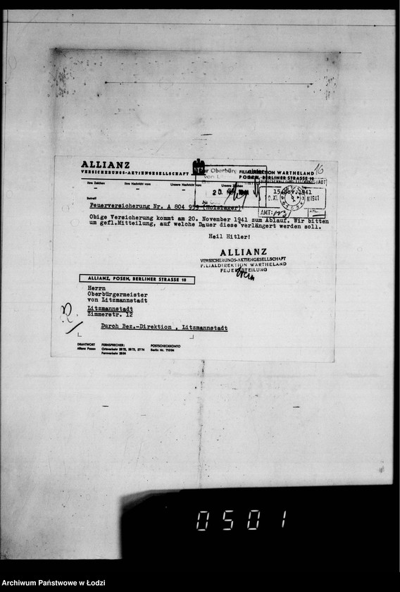 Obraz 20 z jednostki "Versicherungsakten Gesel[l]schaft [Korespondencja i polisy ubezpieczeniowe budynków i magazynów z żywnością, odzieżą, surowcami do produkcji w Getcie Łódzkim]"