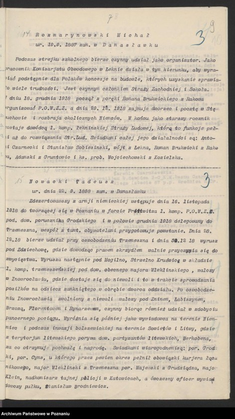 Obraz 11 z jednostki "Koło Damasławek, powiat Wągrowiec, członkowie Związku Powstańców Wielkopolskich którzy zasługują na odznaczenia."
