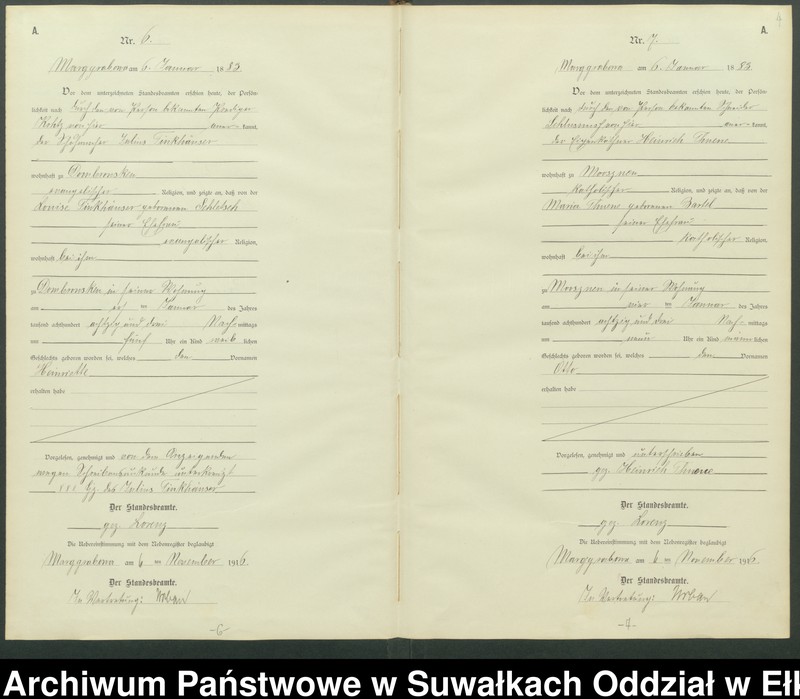 image.from.unit.number "A1.Geburts-Register [Haupt-Register] Standesamt Marggrabowa Landbezirk vol. I No.1 bis 266"