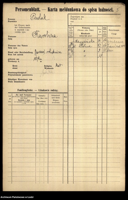 Obraz 7 z jednostki "[Spis ludności Łodzi] Pawlak"