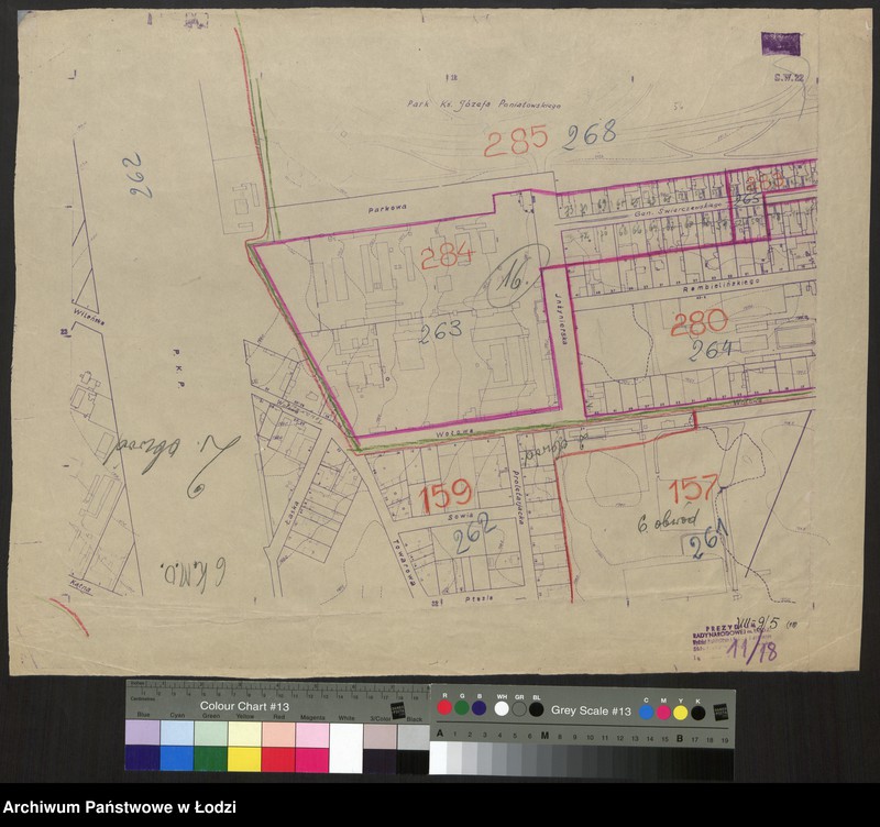 Obraz 1 z jednostki "Plan m. Łodzi 1:2000 z oznaczeniem podziału miasta na obwody Komitetów Blokowych. Sekcja SW 22"