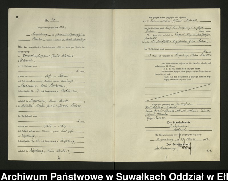 image.from.unit.number "B2. Heirats - Register (Neben - Register) Standesamt Angerburg Ostpr. einschl. der Standesamtsbezirk, Gross Strengeln, Kehlen und Prinowen"