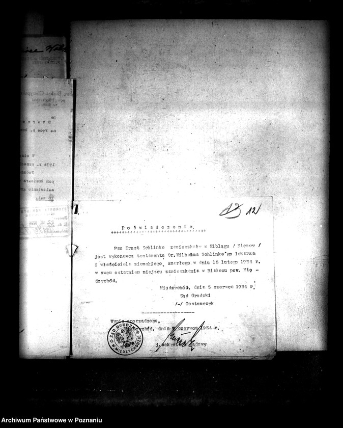 Obraz 16 z jednostki "Majątek Białcz powiat międzychodzki wyłączenie z art. 4/5 ustawy o reformie rolnej Dr Wilhelm Schlinke"