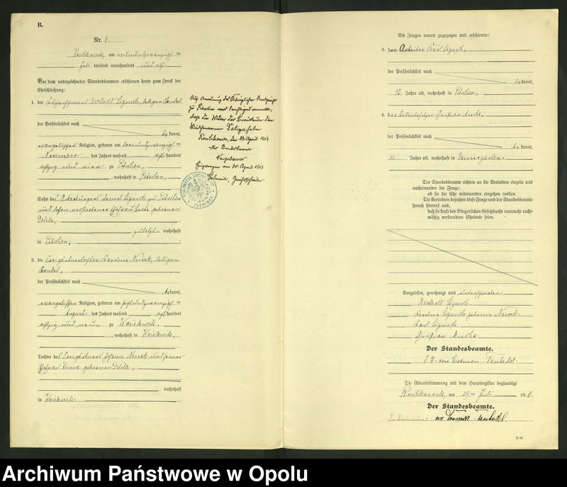 image.from.unit.number "Heirats-Register (Neben-Register) Standesamt Roschkowitz 1911 No.1 bis 9"