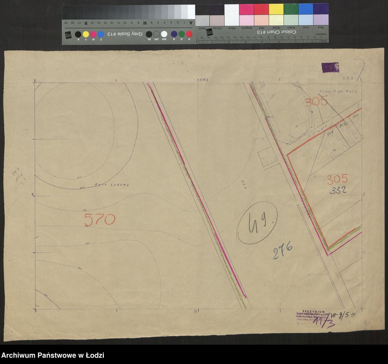Obraz 1 z jednostki "Plan m. Łodzi 1:2000 z oznaczeniem podziału miasta na obwody Komitetów Blokowych. Sekcja SW 3"
