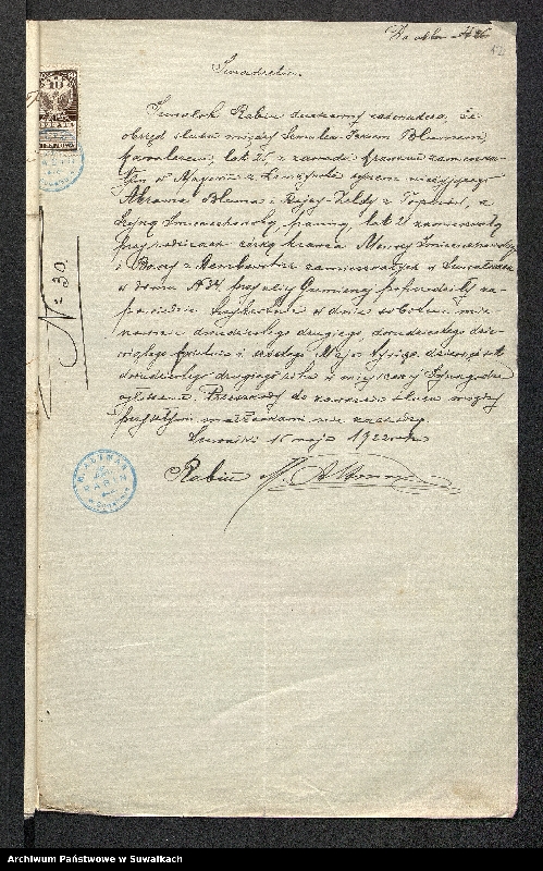 image.from.unit.number "[Dokumenty do akt małżeństw okręgu bożniczego w Suwałkach z 1922 roku]"