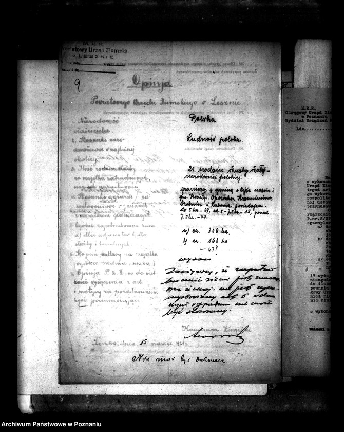 Obraz 13 z jednostki "Majątek Mierzejewo powiatu leszczyńskiego wyłączenie z art. 4/5 ustawy o reformie rolnej Alfred Ziółkowski"