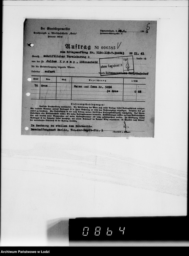 Obraz 9 z jednostki "Kriegsauftrag SS 5124-119-7-304843 13.510 Schutzmäntel f. Kraftfahrer K-Z 6"