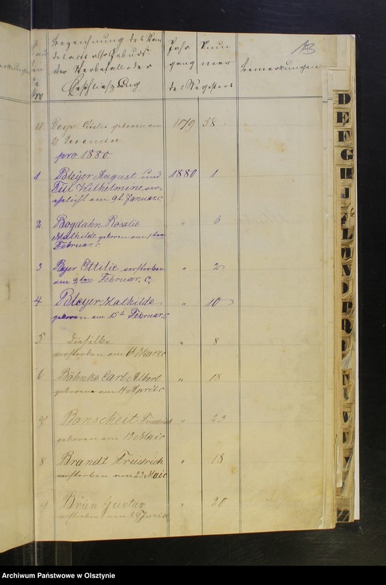 image.from.unit.number "Alphabetisches Register zur Auffindung der eingetragenen Standes-Acte in den Standes-Registern"