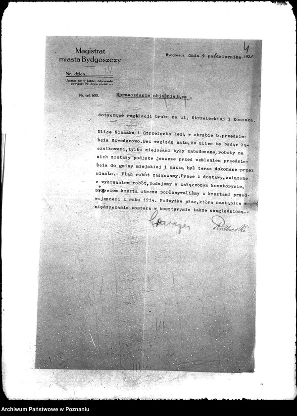 Obraz 8 z jednostki "[korespondencja w sprawie udzielenia zapomóg na roboty interwencyjne w Bydgoszczy]."