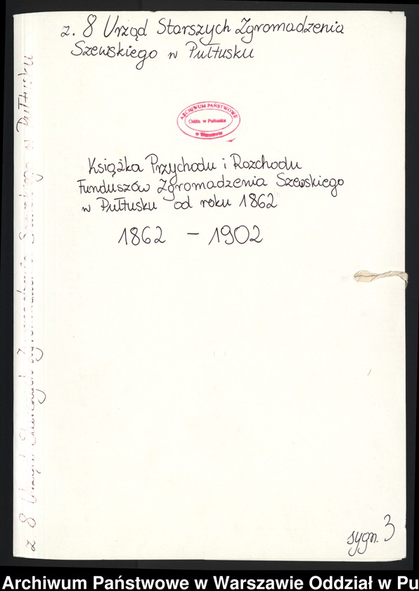 image.from.unit.number "Książka Przychodu i Rozchodu Funduszów Zgromadzenia Szewskiego w Pułtusku od roku 1862"