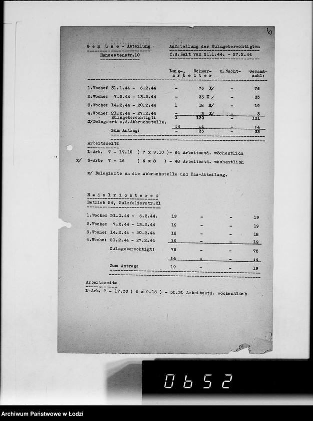 Obraz 10 z jednostki "Statistik [zatrudnienie i produkcja w Getcie według resortów i wydziałów, wykazy dostaw artykułów żywnościowych]"