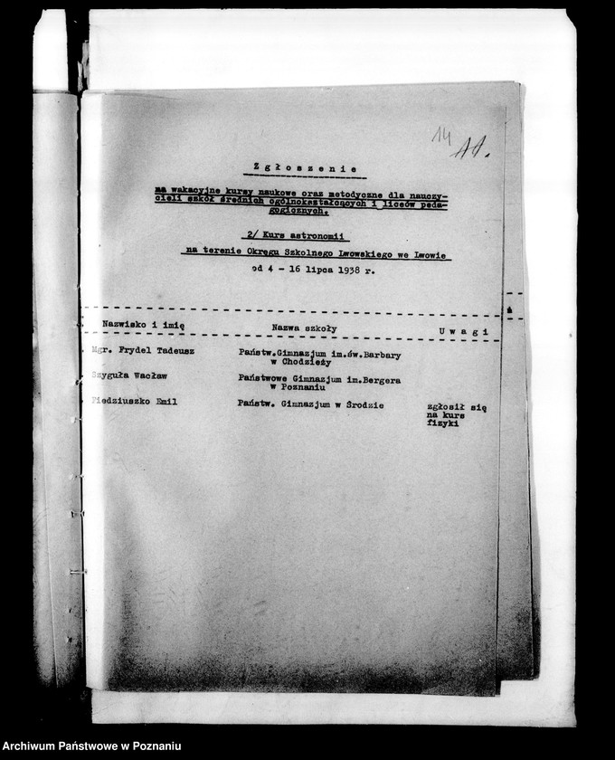 Obraz 17 z jednostki "Kursy wakacyjne nauczycieli szkół powszechnych [Spisy kandydatów na kurs]"