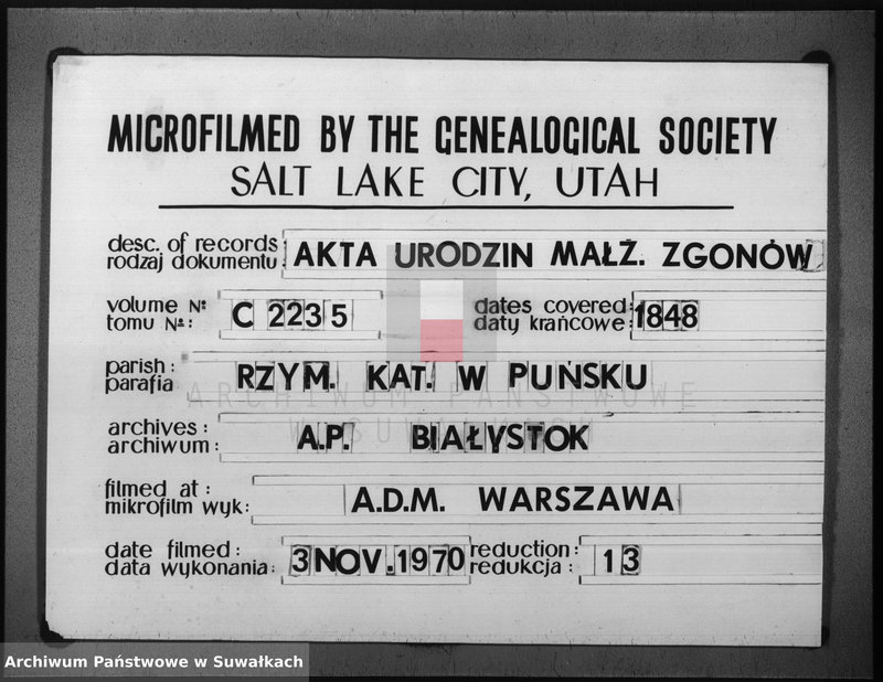 image.from.unit.number "Księga duplikat urodzonych, zaślubionych i umarłych w parafii katolickiej Puńsk na rok 1848"