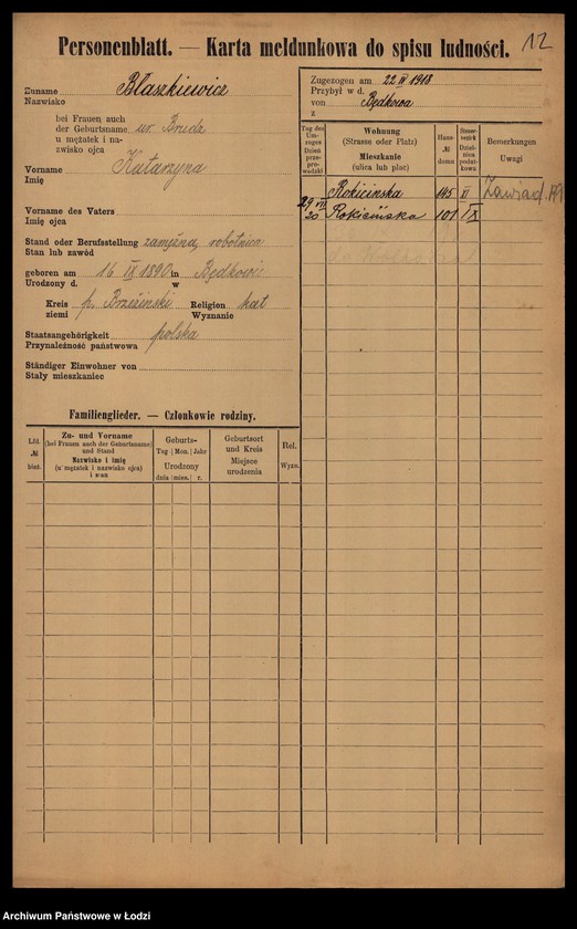 Obraz 14 z jednostki "[Spis ludności Łodzi] Błaszek - Bochenek"