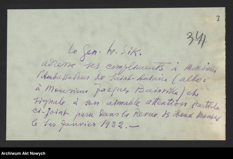 image.from.unit.number "Aubac Stefan, dziennikarz.  Pomoc w wydaniu i rozsyłaniu prac W. Sikorskiego. Życzenia dla Władysław Sikorskiego, m.in. Z dopiskiem Michała Żymierskiego i Józefa Rettingera."