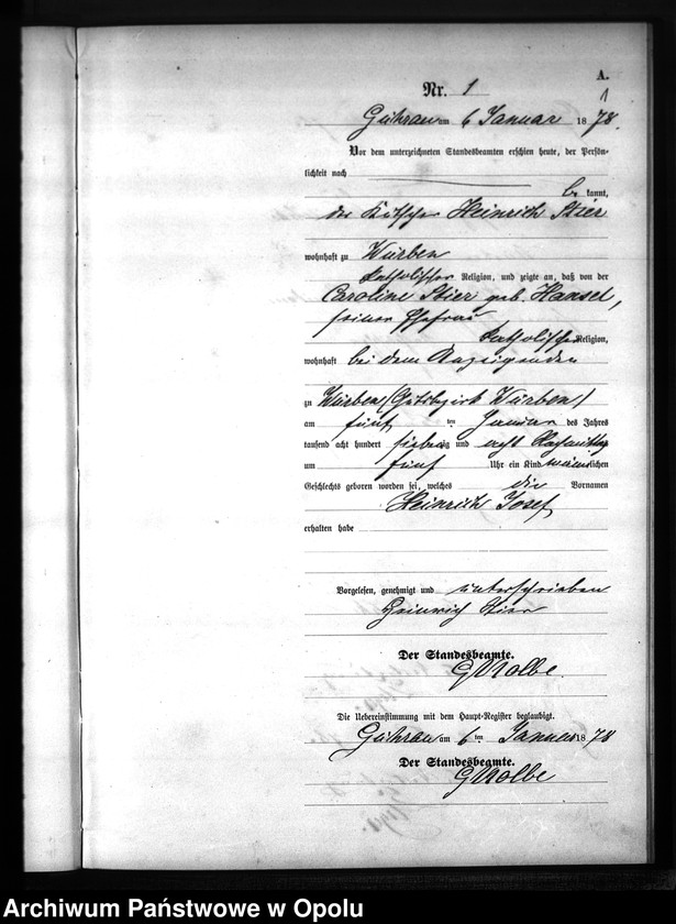 Obraz z jednostki "Geburts-Neben-Register Standesamts Striegendorf pro 1878"