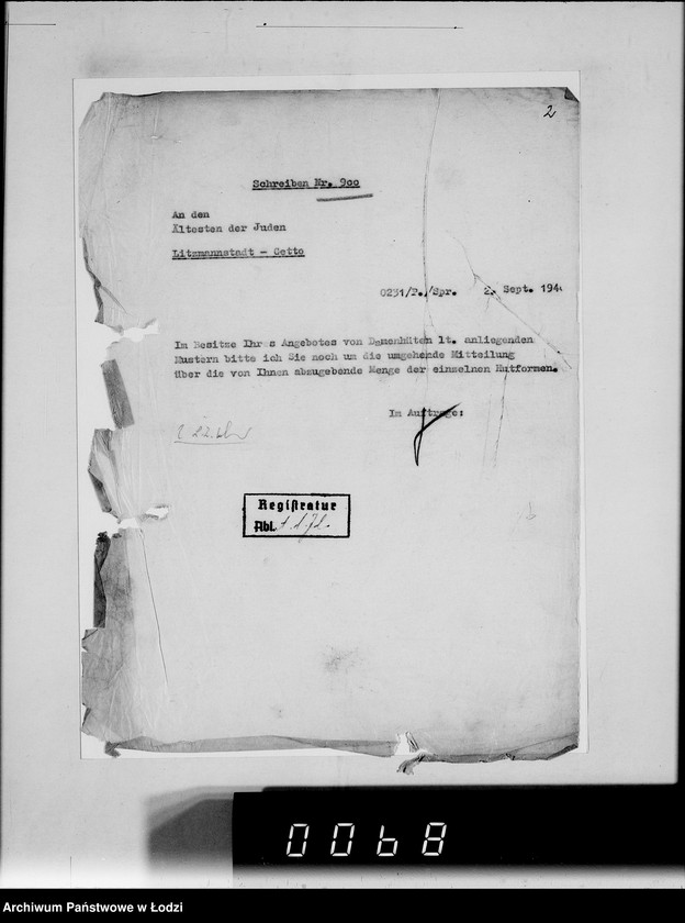 Obraz 6 z jednostki "Akten betr.Correspondenz mit dem Ältesten der Juden.Vom Schreiben Nr.1-1000"