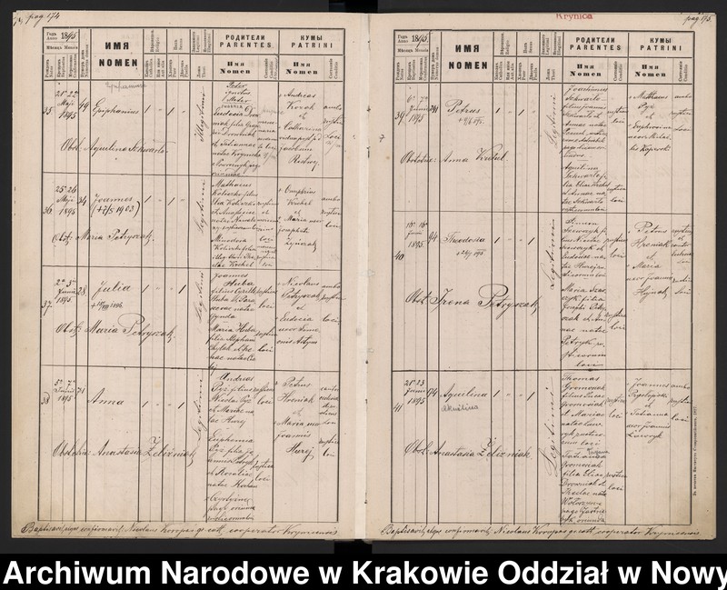 Obraz 1 z kolekcji "Fragment księgi urodzeń z Krynicy Wsi z lat 1881-1906"