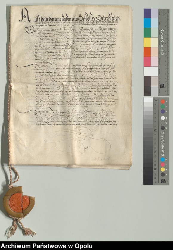 Obraz 2 z jednostki "Rajcowie miasta Wrocławia uwierzytelniają odpis umowy zawartej z polecenia Władysława, króla węgierskiego i czeskiego, we Wrocławiu [1504, 3 II], między"