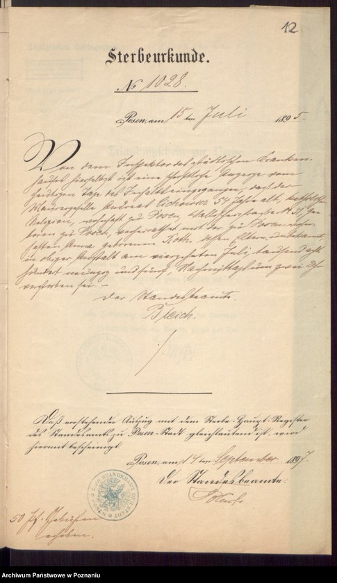 Obraz 14 z jednostki "Die von den Verlobten beigebrachten Urkunden zur Eheschliessung pro 1897"