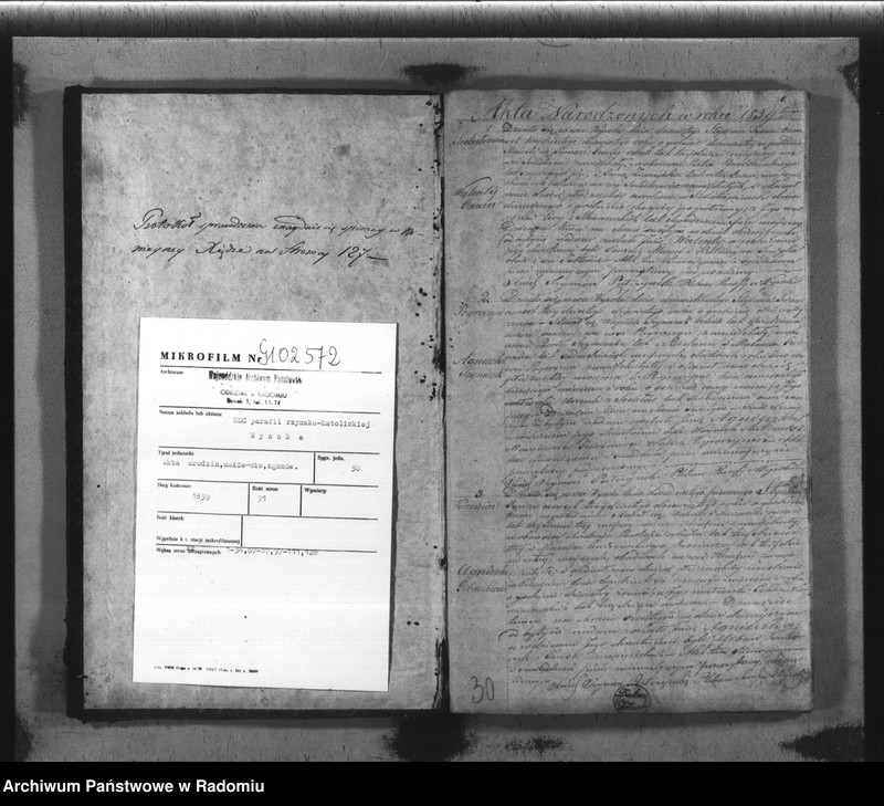 image.from.unit.number "Książka Duplikat Akt Cywilno - Religijnych Parafij Wysoka w powiecie Szydłowieckim Obwodzie Opoczyńskim Gubernij Sandomierskiej na rok 1839 sporządzona"