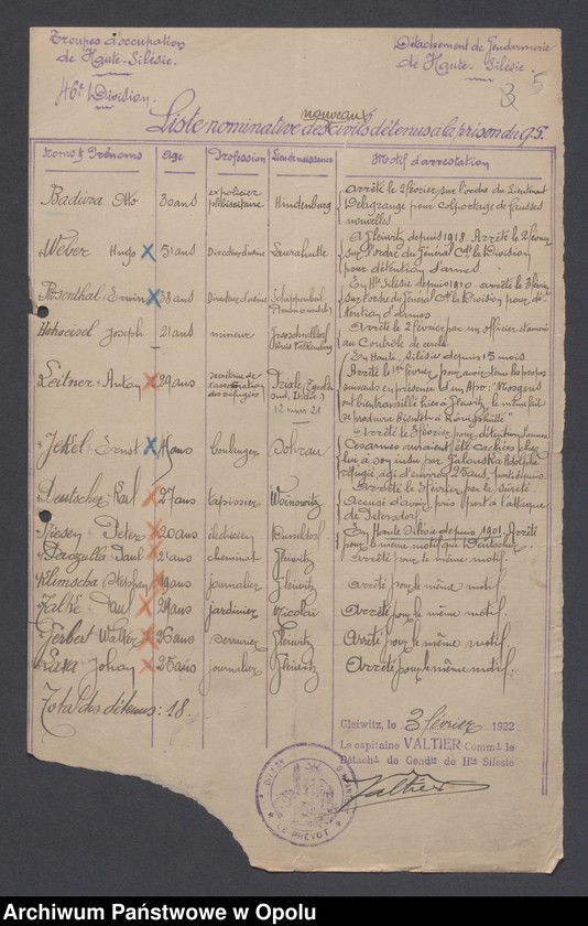 image.from.unit.number "Arrestation /Korespondencja dotycząca stanu wyjątkowego na Górnym Śląsku - aresztowania, listy imienne więźniów/ 2.02.-10.03.1922"