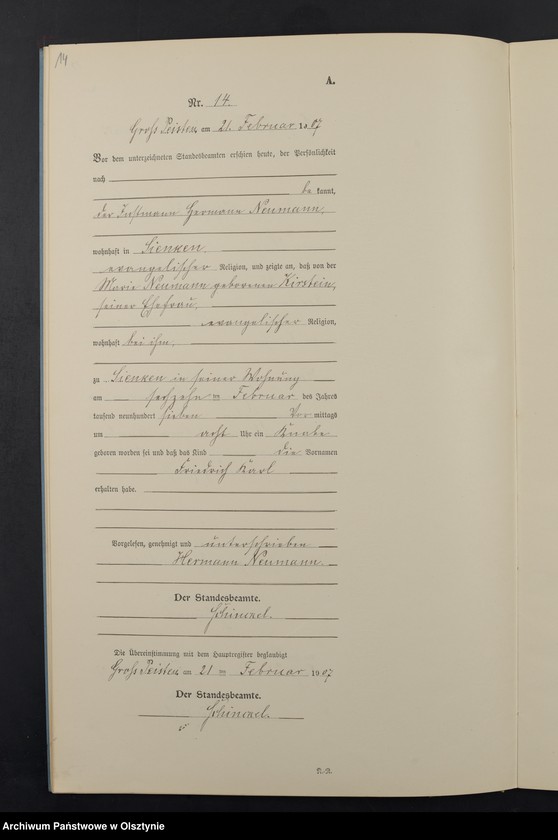 Obraz 16 z jednostki "Geburts-Neben-Register Nr 1 - 35"